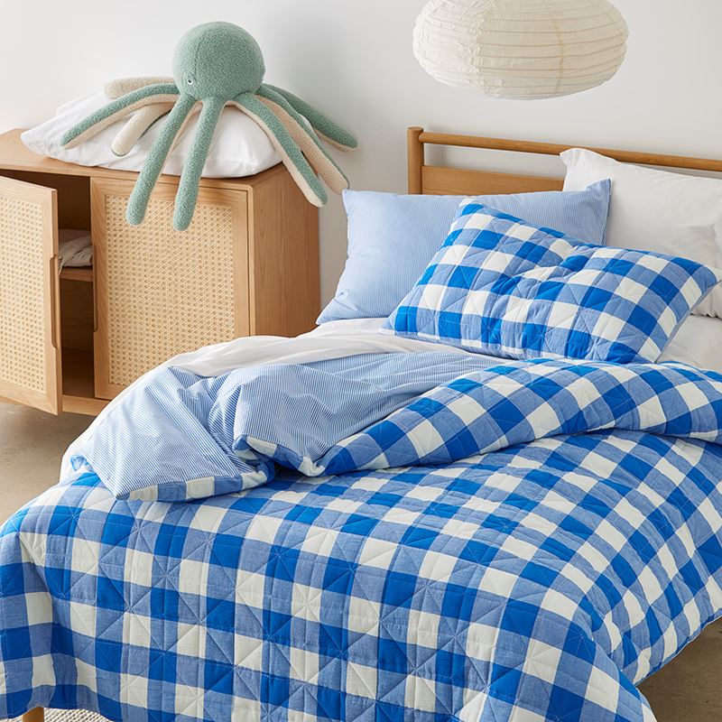 Mickey Gingham Cobalt Quilted Quilt Cover Set