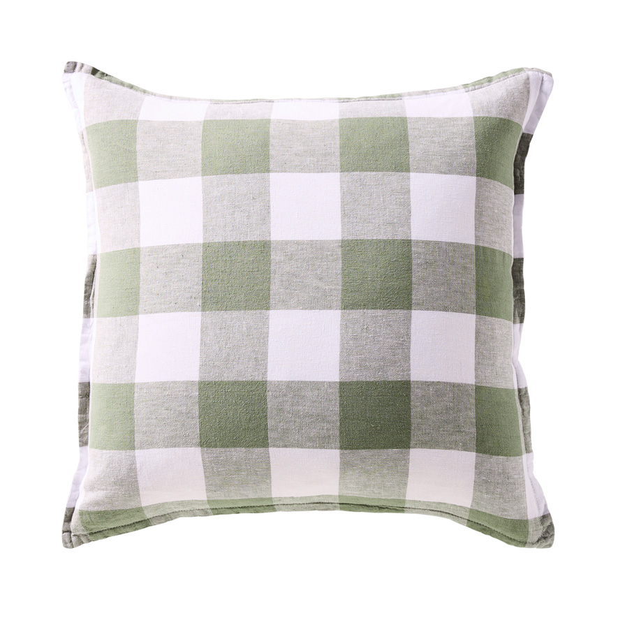 Belgian Forest & Linen Large Check Vintage Washed Linen Cushion