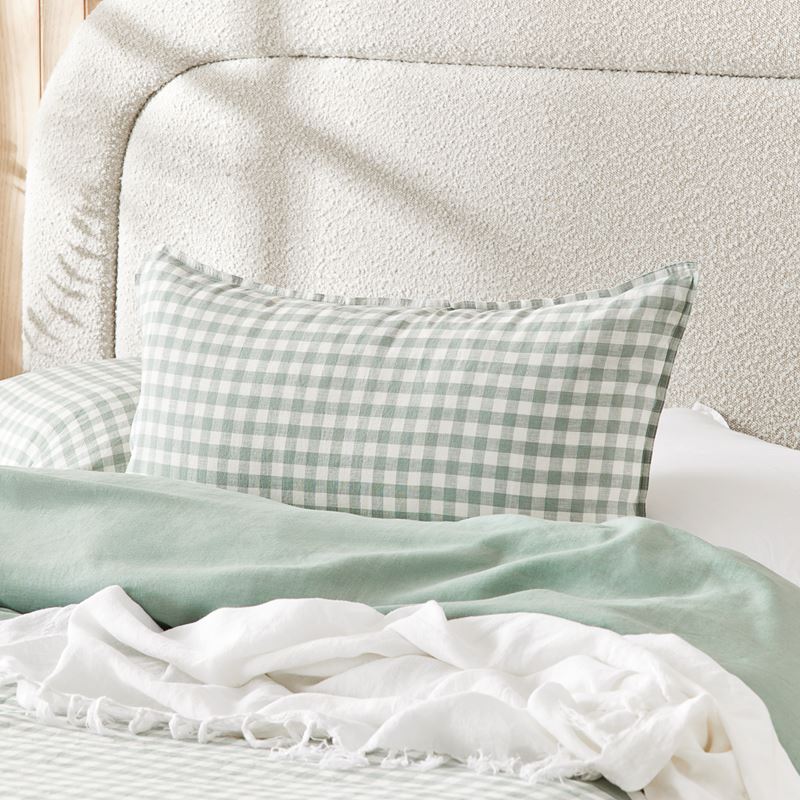 Vintage Washed Linen Eucalyptus Check Quilt Cover Separates