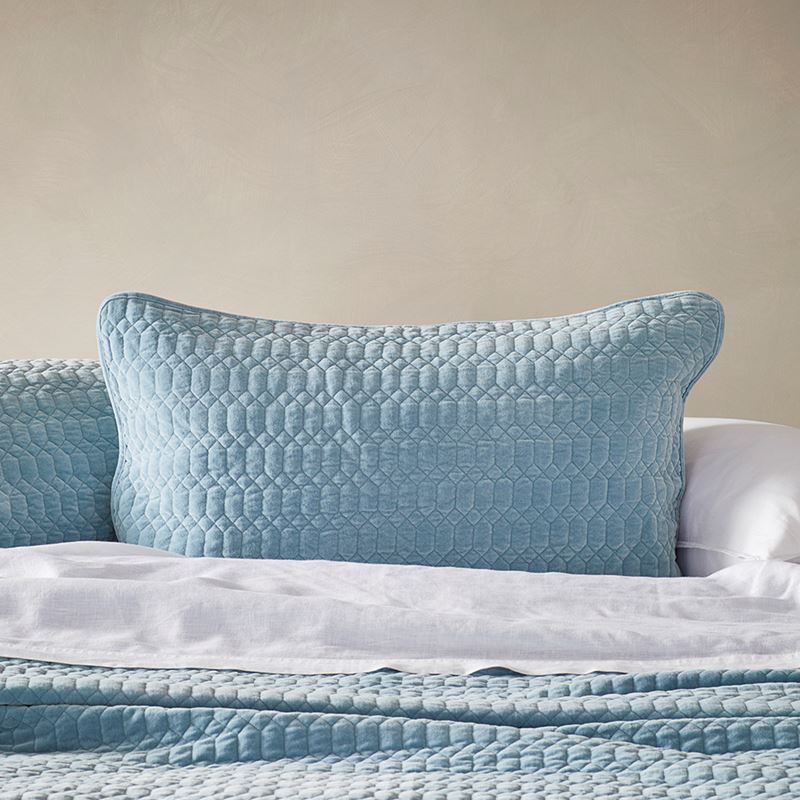 Milan Soft Blue Velvet Quilted Coverlet Separates