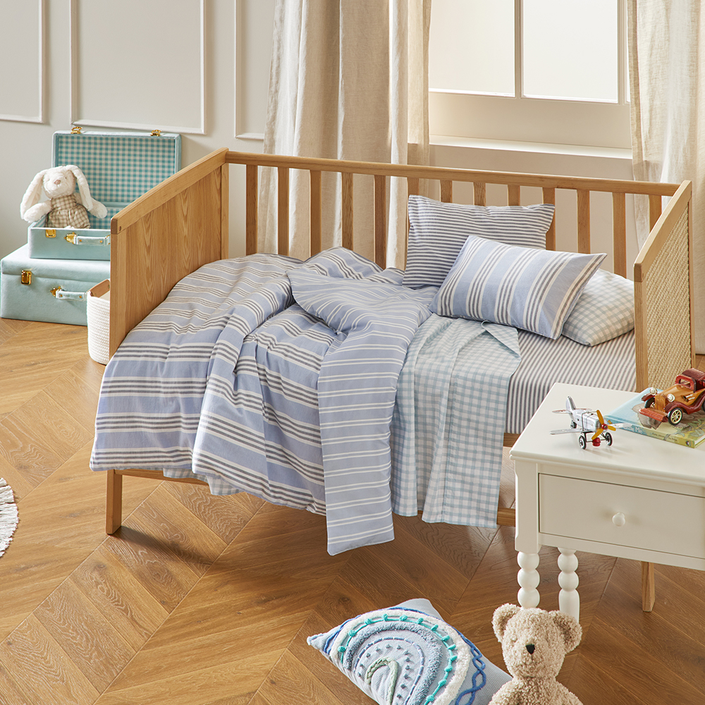 Heirloom Theodore Yarn Dyed Blue Stripe Cot Quilt Cover Set