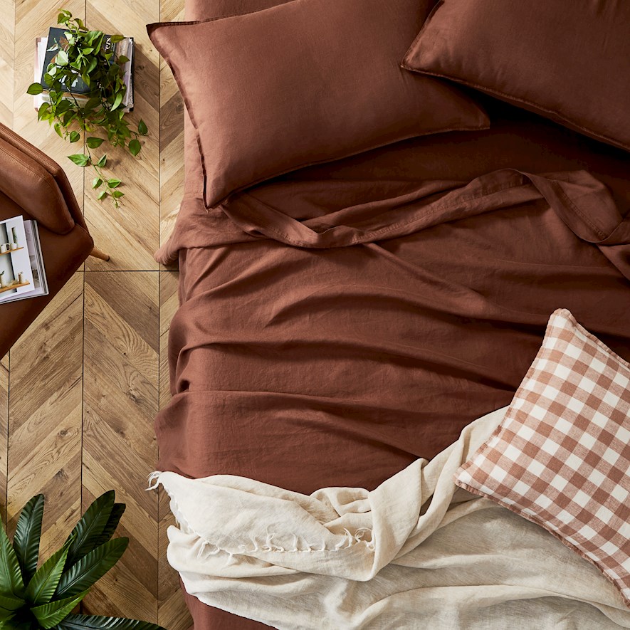Vintage Washed Linen Pecan Brown Sheet Separates