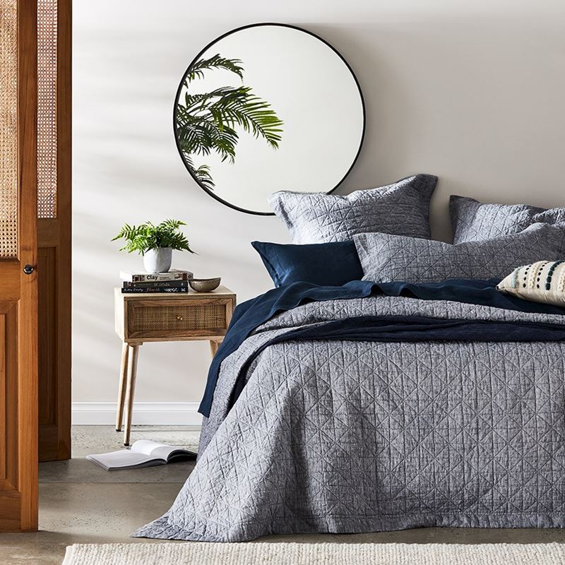 Vintage Washed Linen Coverlet Indigo Separates