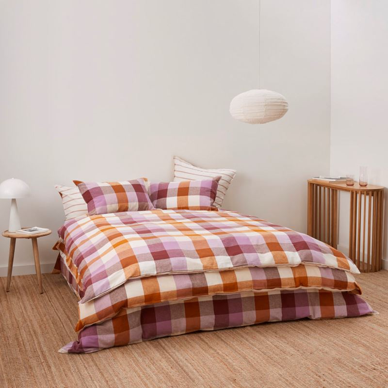 Vintage Washed Linen Cotton Grape Check Quilt Cover Set + Separates