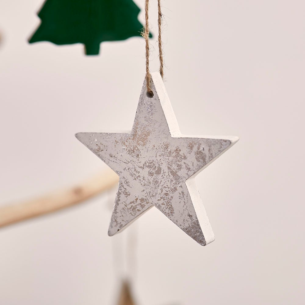 Hanging Silver Timber Star