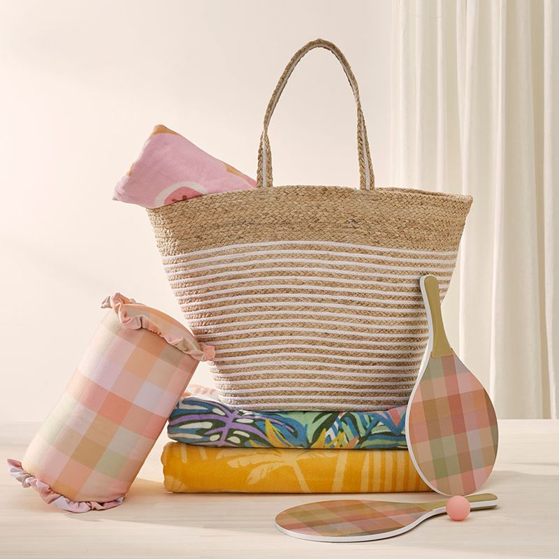 Jute White Stripe Beach Bag