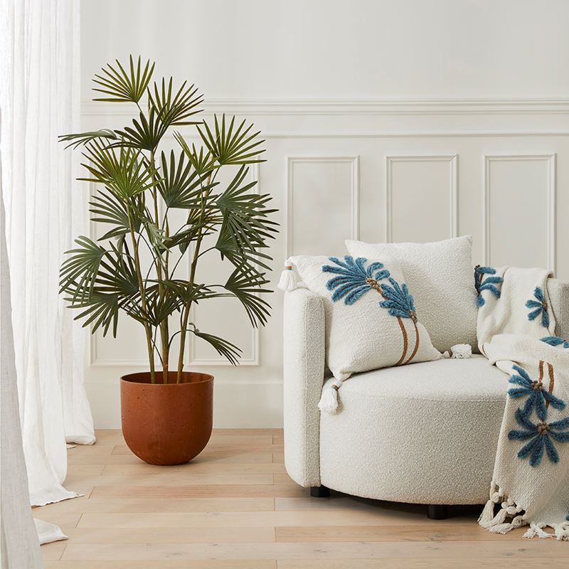 Falls Palm White and Blue Cushion