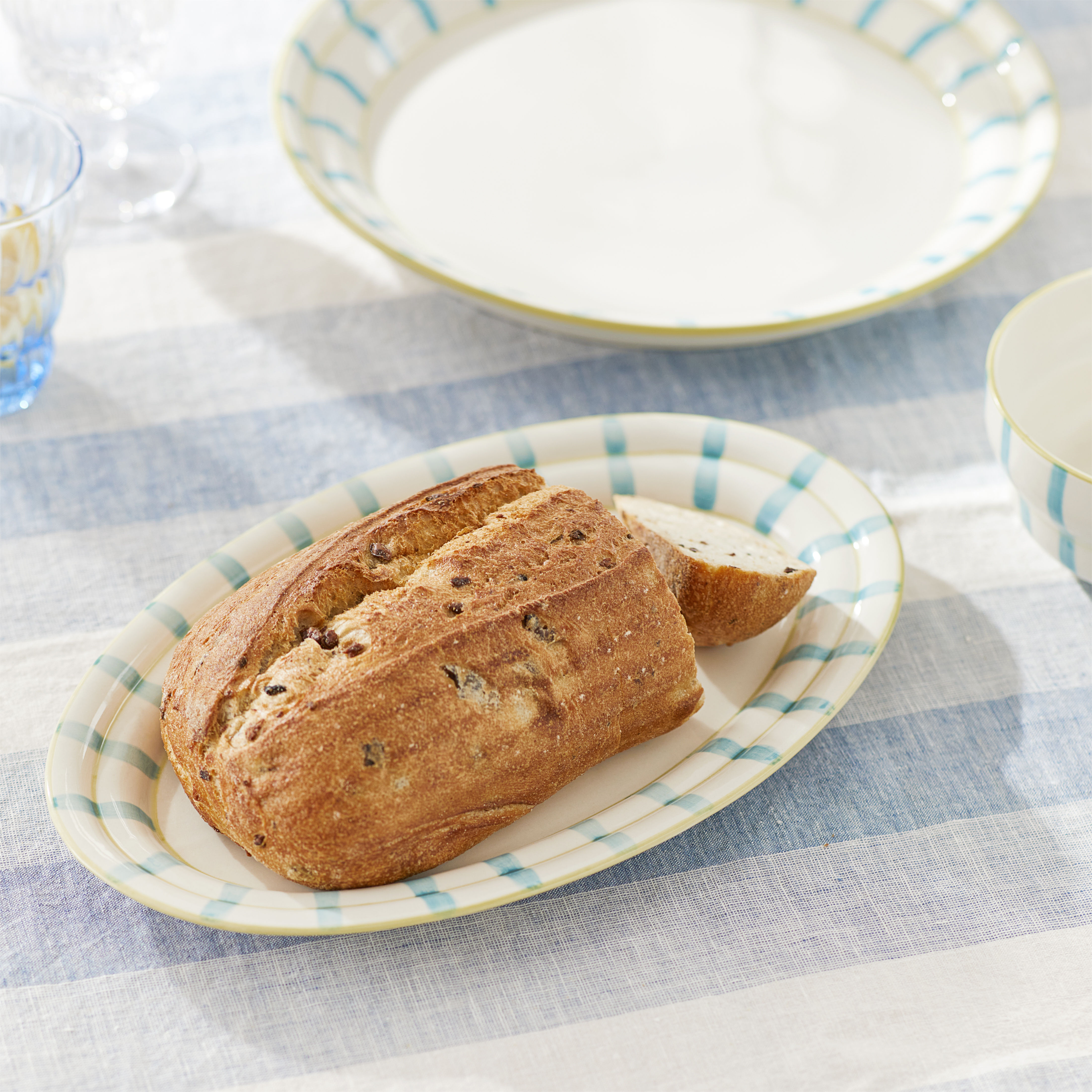 Mediterranean Blue Stripe Oval Platter