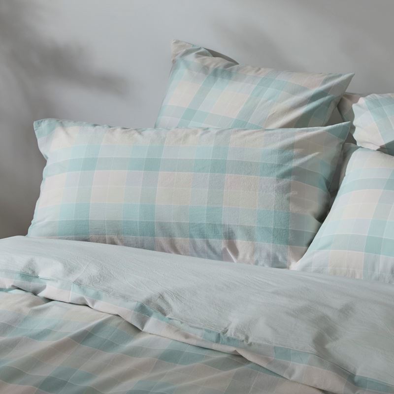 Opal Check Mint Blue Quilt Cover Set + Separates