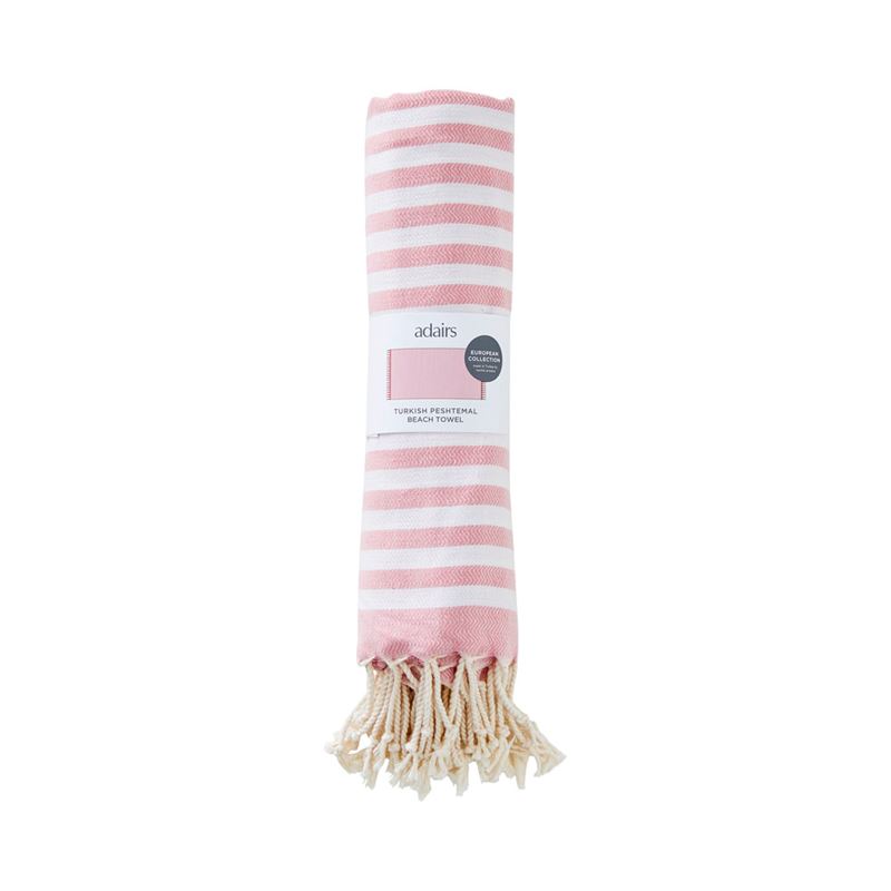 European Pink & White Stripe Turkish Peshtemal Beach Towel