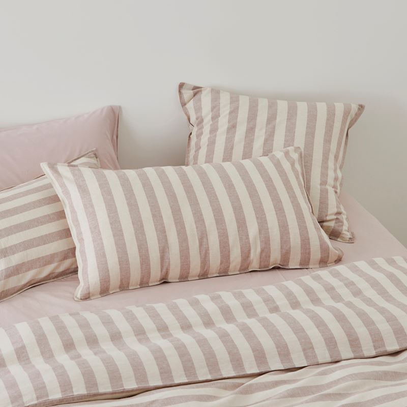 Vintage Washed Linen Cotton Cocoa Stripe Quilt Cover Set + Separates