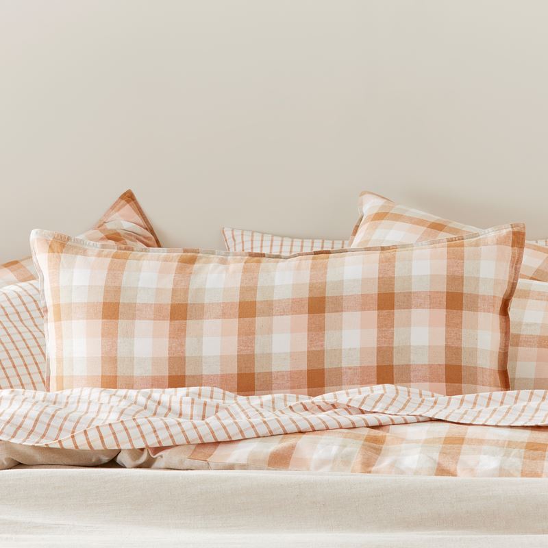 Vintage Washed Linen Cotton Earth Check Quilt Cover Set + Separates