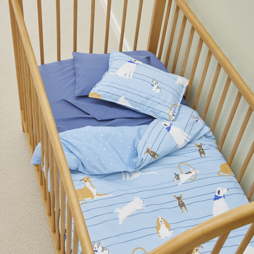 Puppy Love Blue Cot Quilt Cover Set