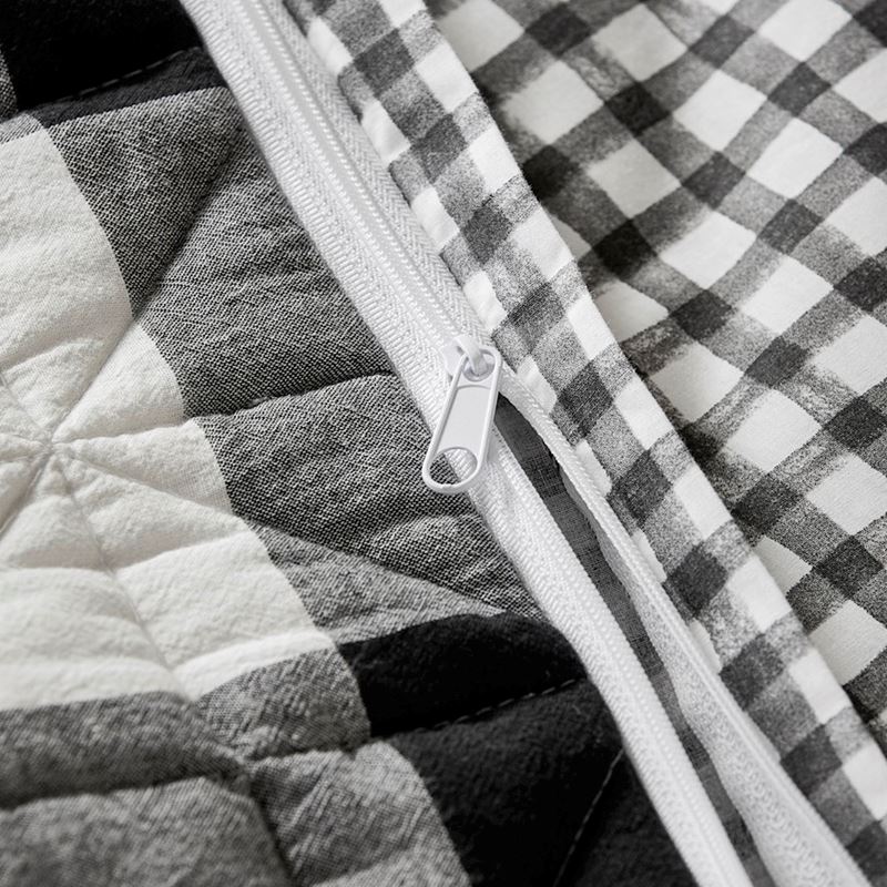Yarn Dyed Black Gingham Quilted Cot Quilt Cover Set