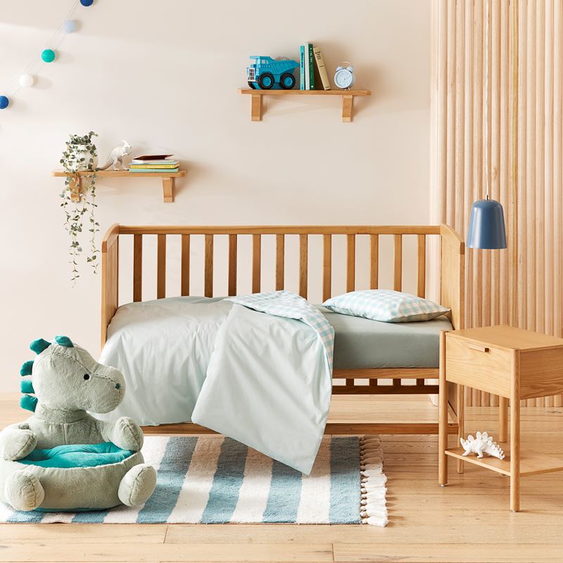 Stonewashed Cotton Gingham Seafoam Quilt Cover Set