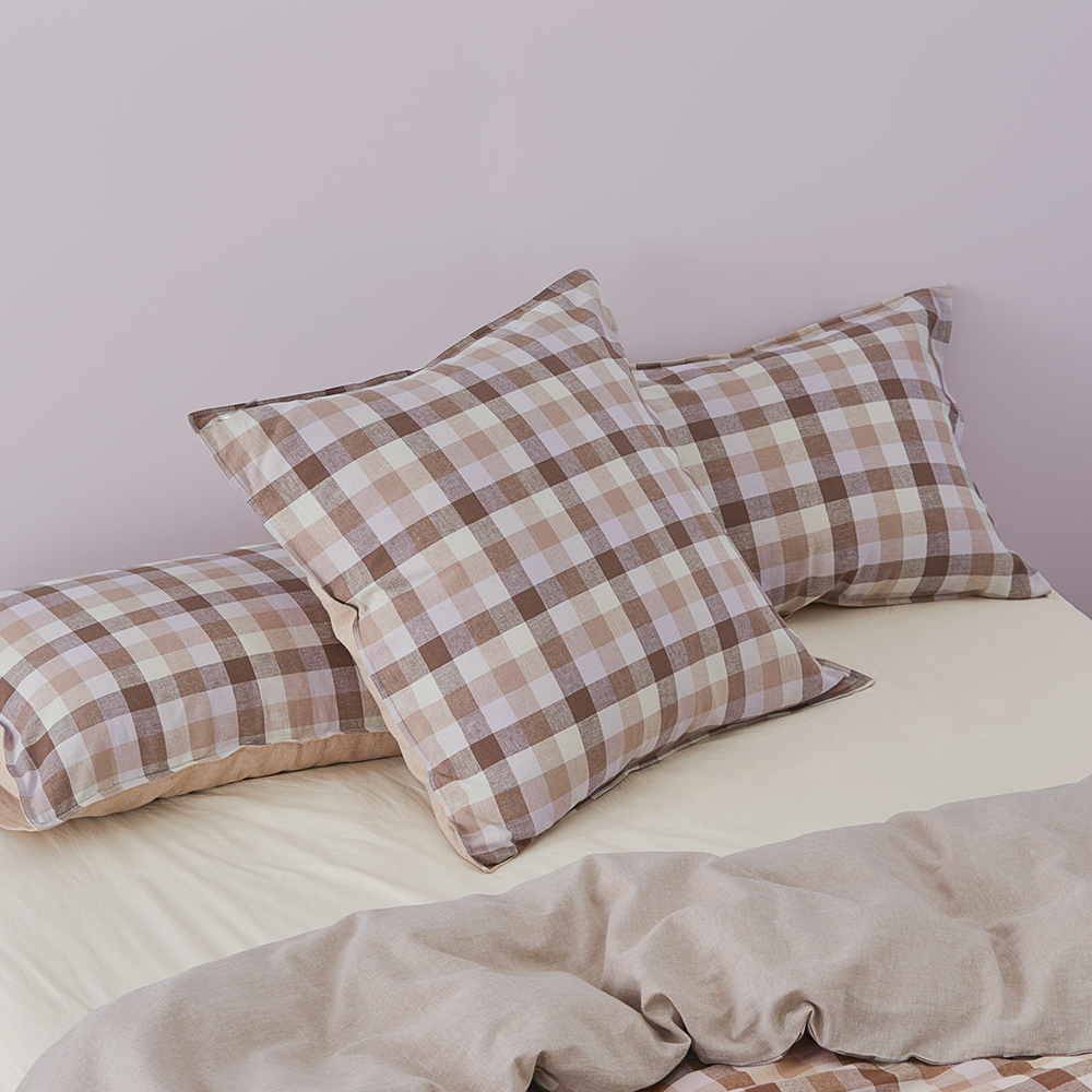 Vintage Washed Linen Cotton Mauve Check Pillowcases