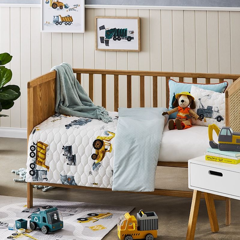 Under Construction White Quilted Cot Quilt Cover Set