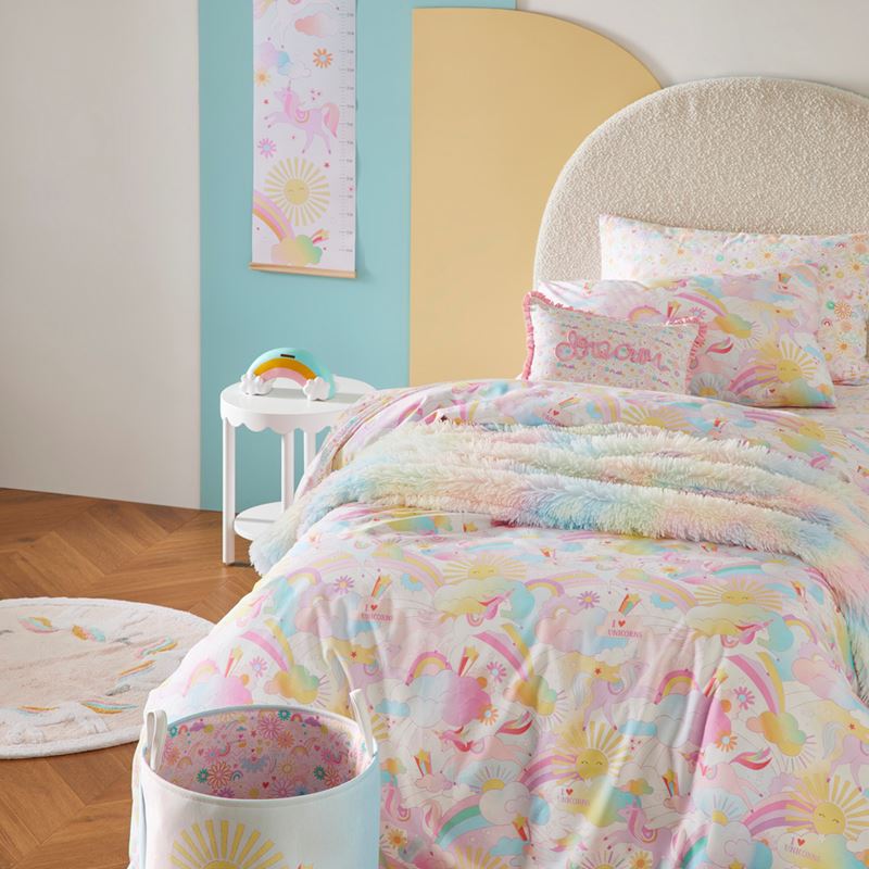 Stonewashed Cotton I Love Unicorns Rainbow Quilt Cover Set