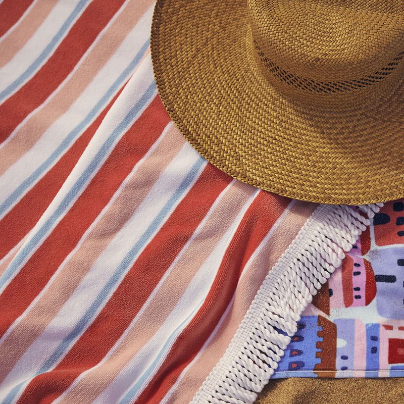 Velour Ocean Stripe Red Beach Towel