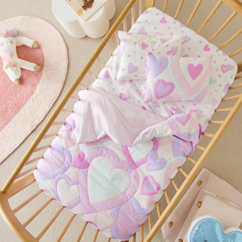 I Heart You Lilac Cot Quilt Cover Set