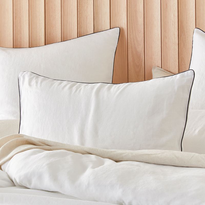 Vintage Washed Linen White & Onyx Pipping Quilt Cover Separates