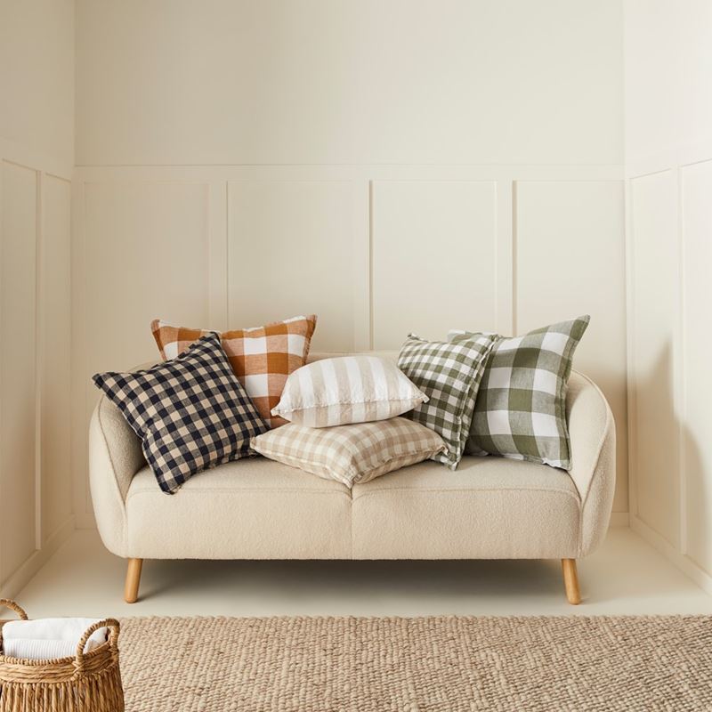Belgian White Check Vintage Washed Linen Cushion