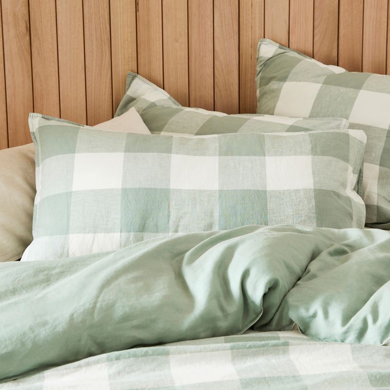 Vintage Washed Linen Large Eucalyptus Check Quilt Cover Separates