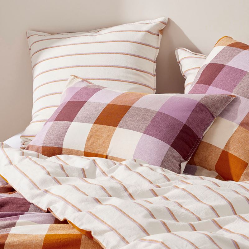 Vintage Washed Linen Cotton Grape Check Quilt Cover Set + Separates