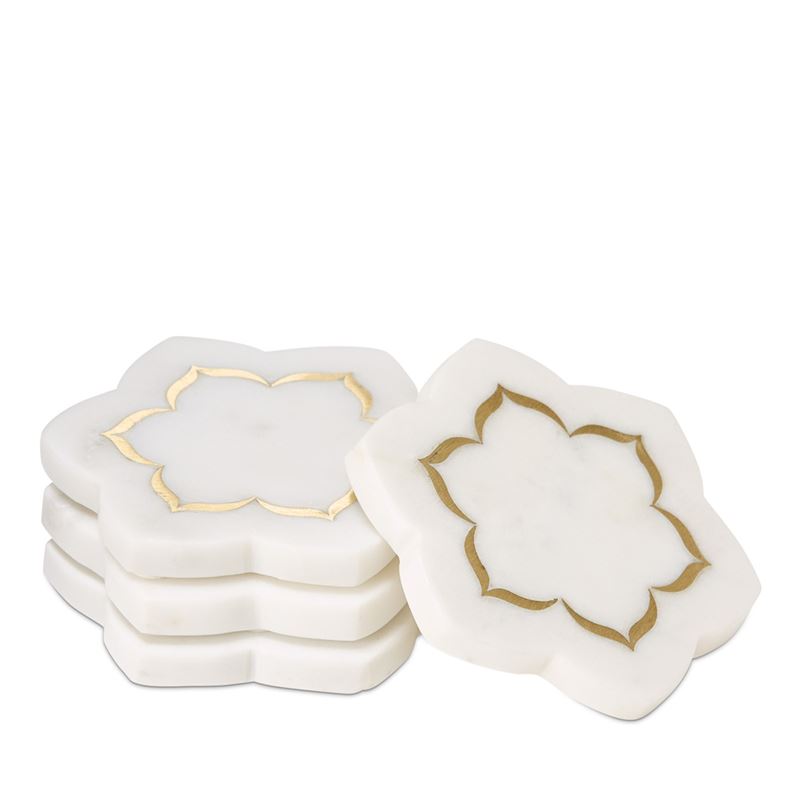 Flower Star White & Gold Marble Coasters Pack of 4