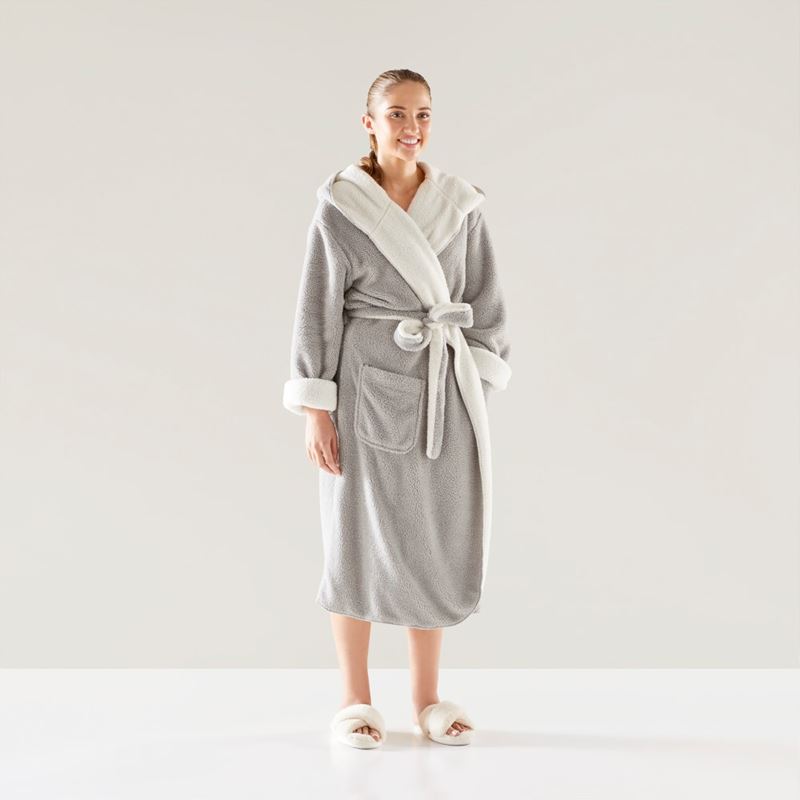 Sherpa Moonrock Grey & Ivory Hooded Bathrobe