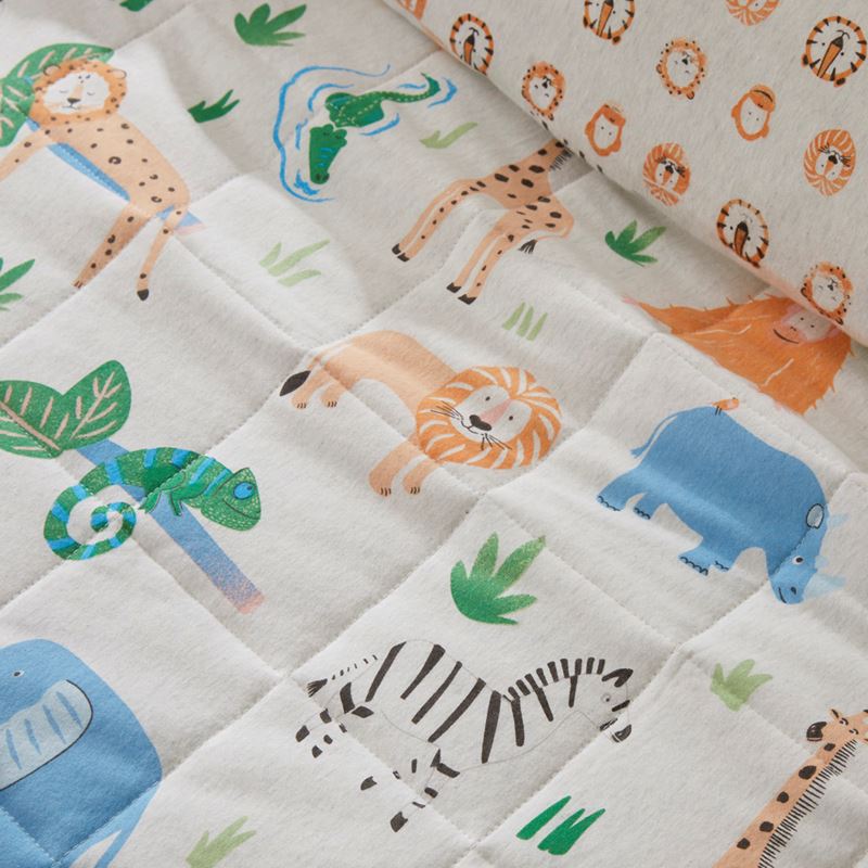 Jungle Adventure Grey Marle Jersey Quilted Quilt Cover Set
