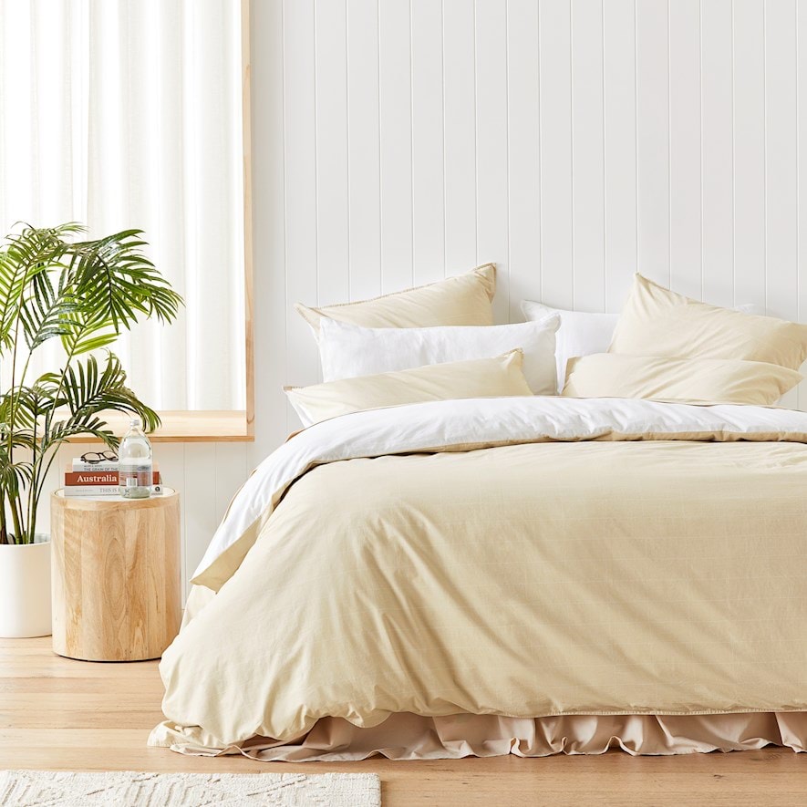 Stonewashed Cotton Sand Sketched Brick Quilt Cover Separates