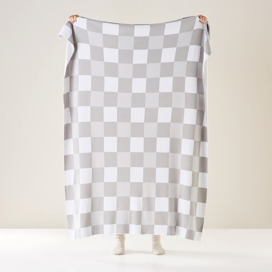 Baxter Silver & White Check Knitted Throw