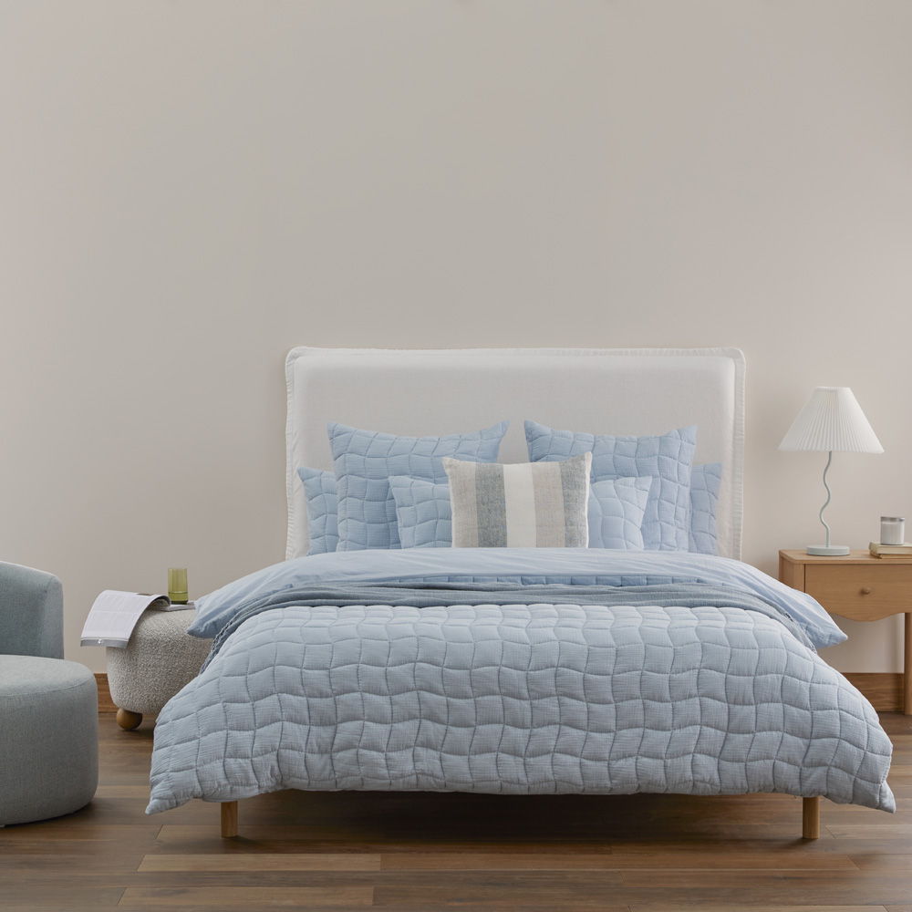 Layla Soft Blue Quilted Quilt Cover Separates