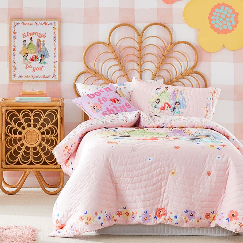 Disney Flower Princess Pink Quilted Quilt Cover Set