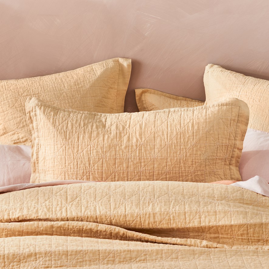 Vintage Washed Linen Latte Quilted Pillowcase