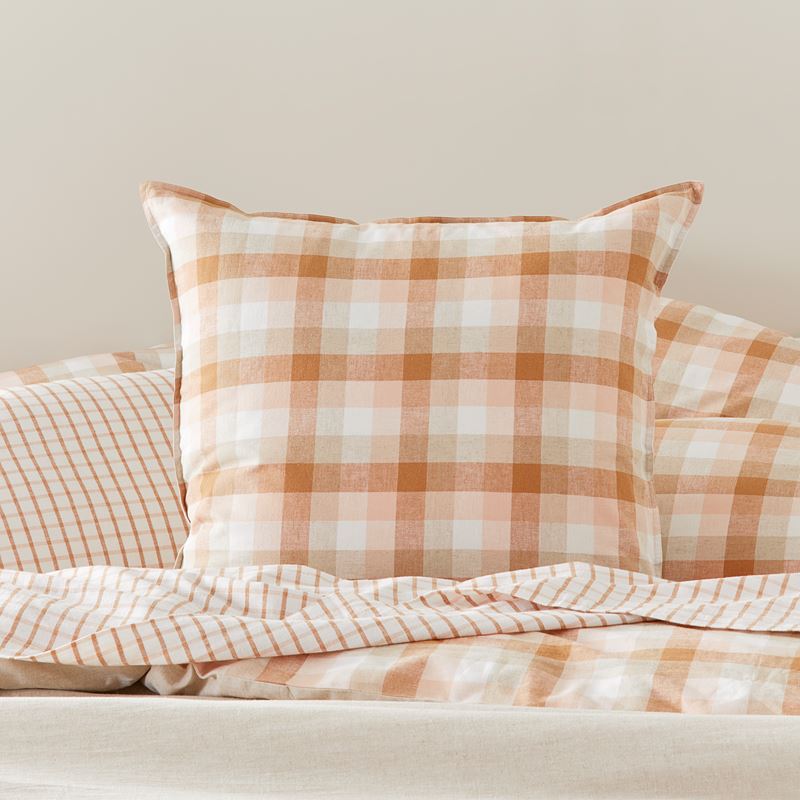 Vintage Washed Linen Cotton Earth Check Quilt Cover Set + Separates