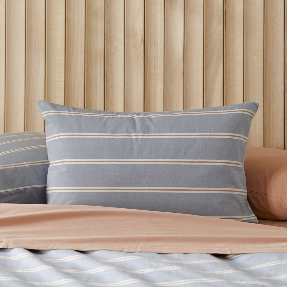 Stonewashed Cotton Printed Storm Blue Stripe Pillowcases
