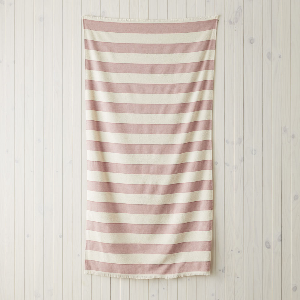 European Brick & Natural Stripe Turkish Cotton Beach Towel