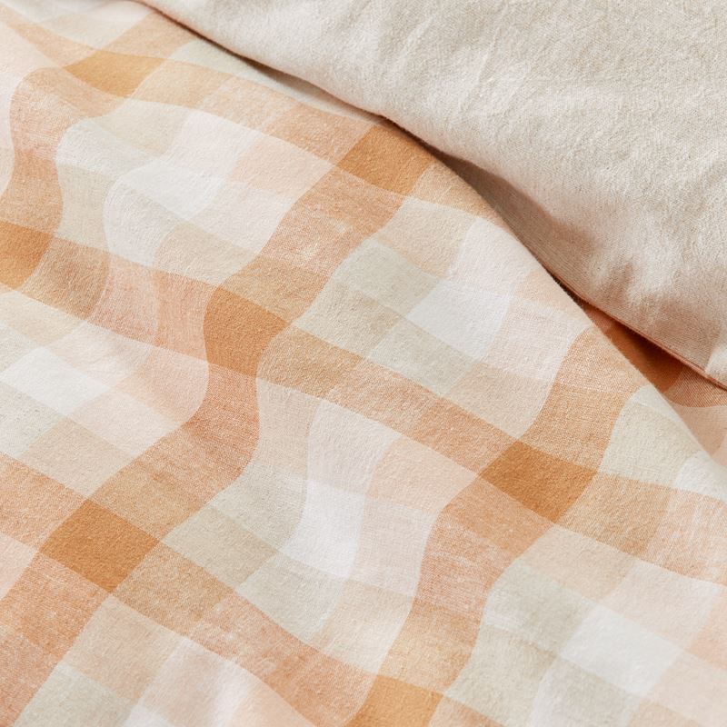 Vintage Washed Linen Cotton Earth Check Quilt Cover Set + Separates
