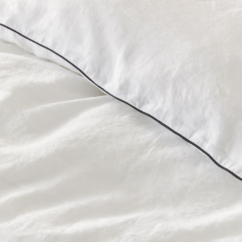 Vintage Washed Linen White & Onyx Pipping Quilt Cover Separates