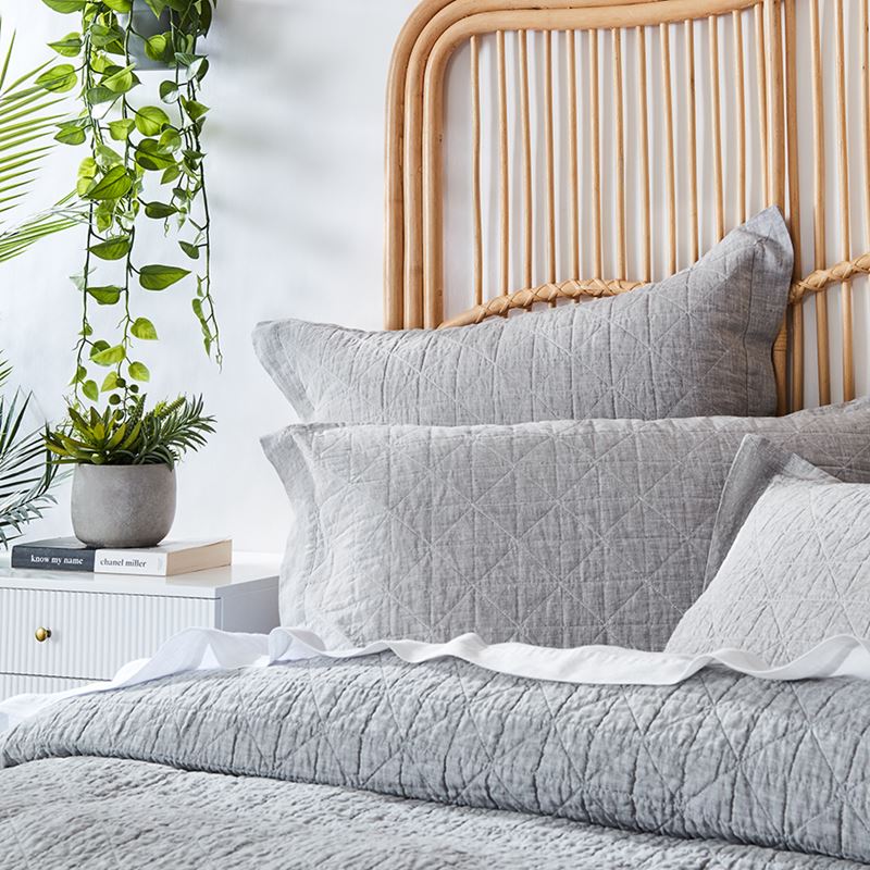 Vintage Washed Linen Grey Marle Quilted Quilt Cover Separates