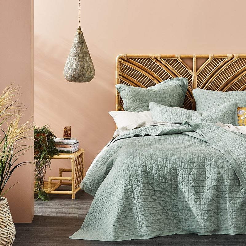 Vintage Washed Linen Eucalyptus Quilted Coverlet Separates