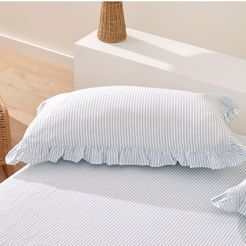 Ruffle Mint Blue Stripe Sheet Set