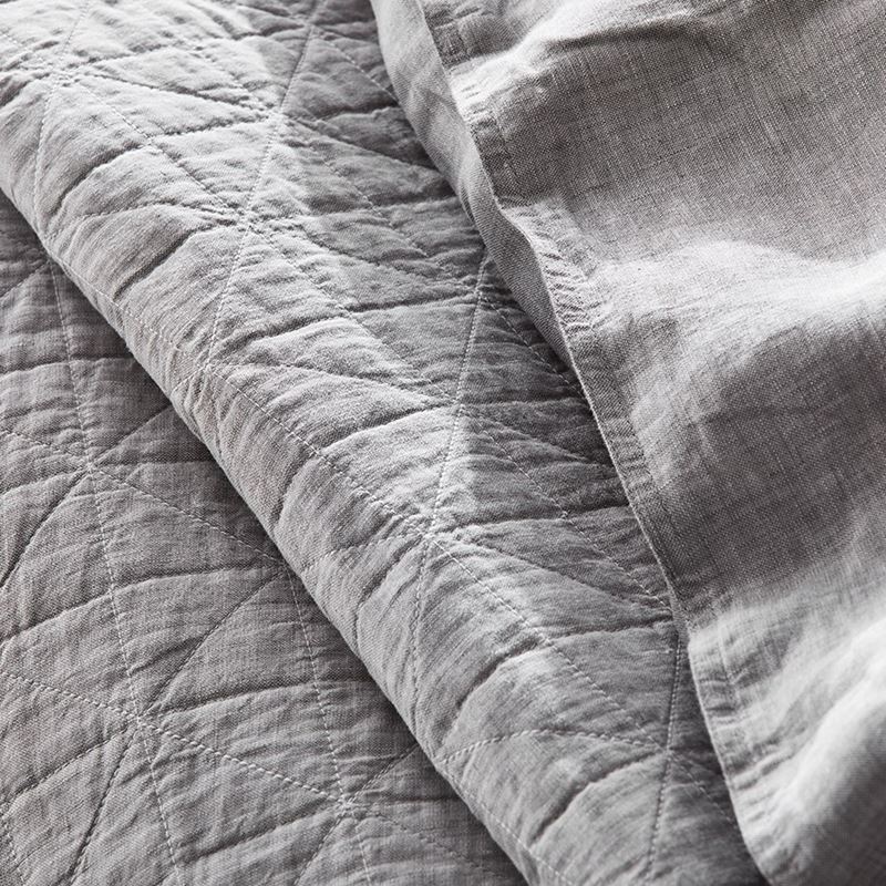 Vintage Washed Linen Grey Marle Quilted Coverlet Separates