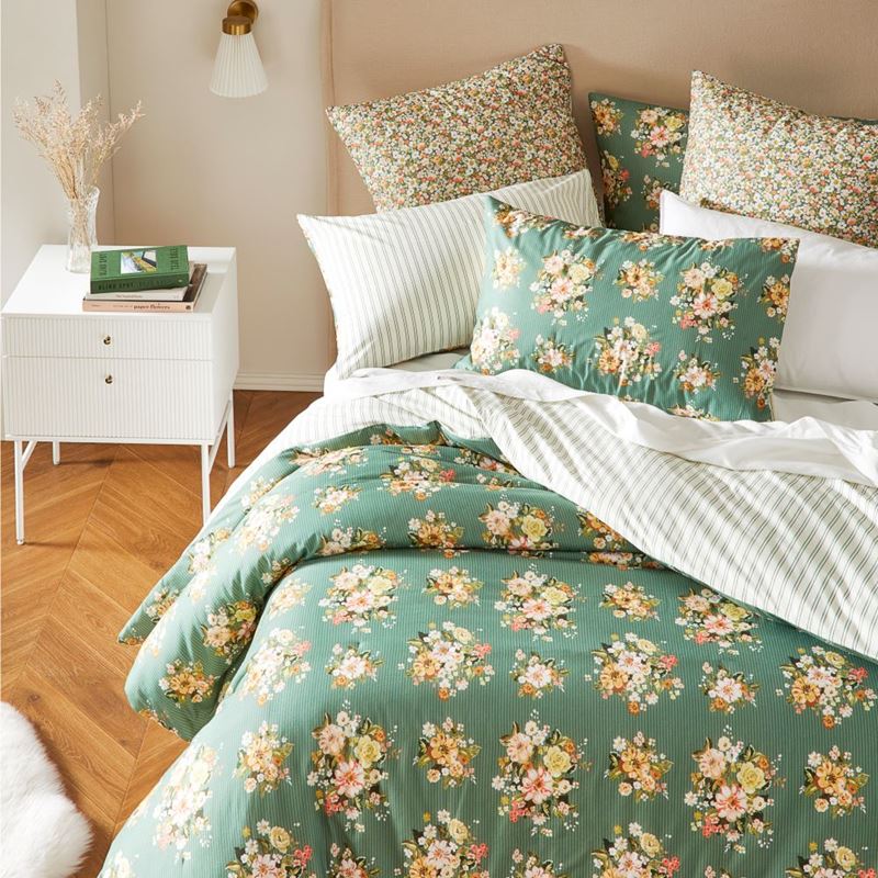 Elsie Floral Pine Quilted Quilt Cover Separates