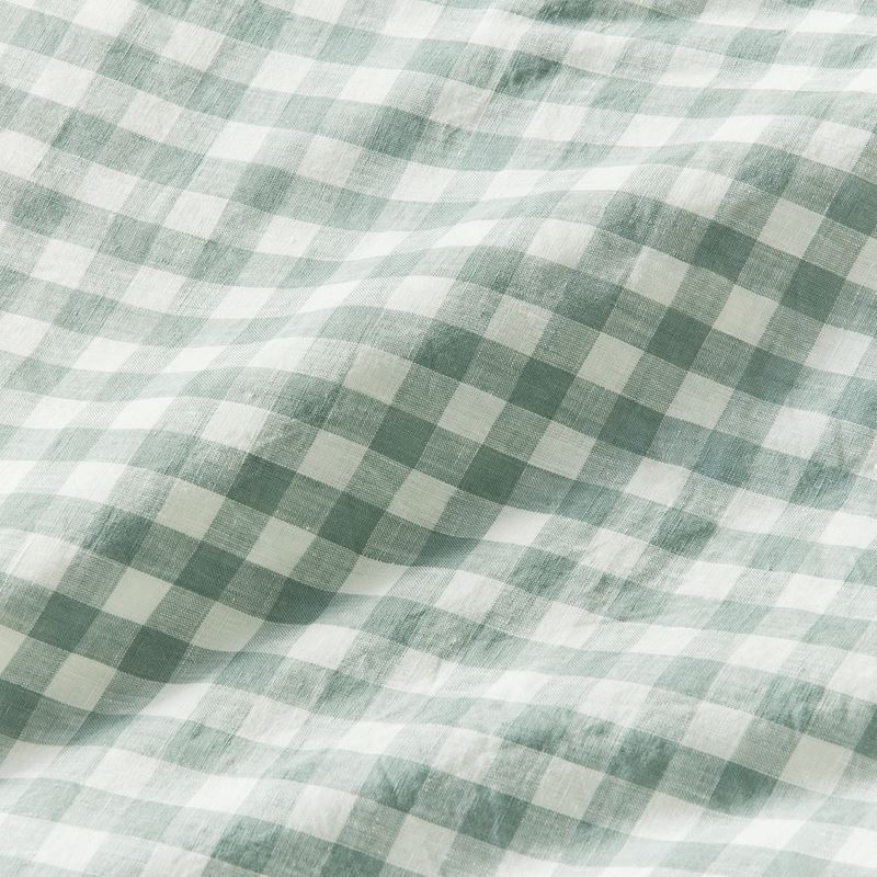 Vintage Washed Linen Eucalyptus Check Cot Quilt Cover