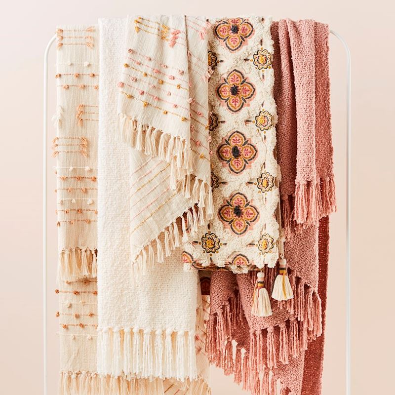 Leighton Natural & Pink Throw