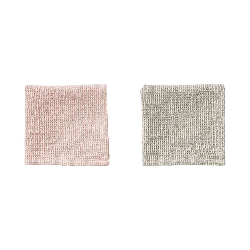 Stonewashed Waffle Pink & Natural Tea Towel & Dishcloth Set