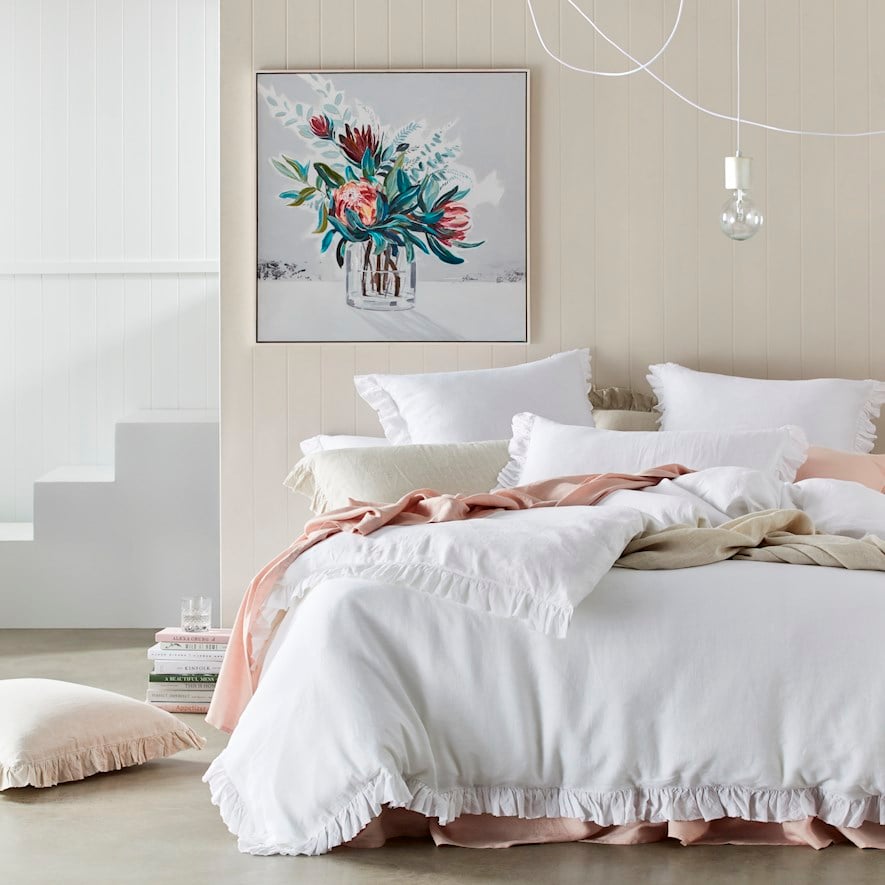 Vintage Washed Linen White Ruffle Quilt Cover Separates